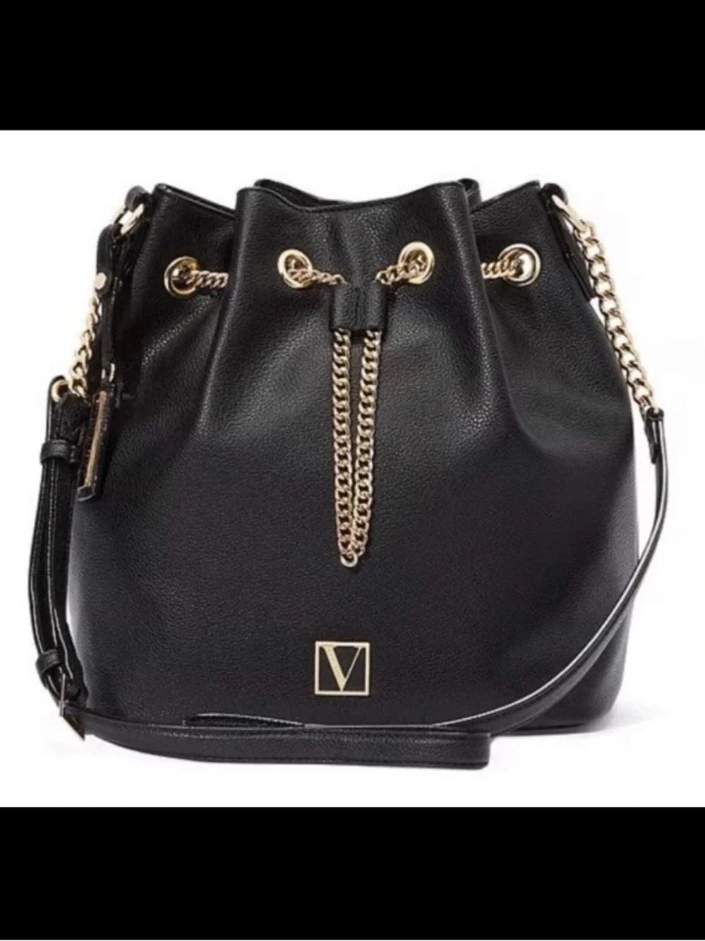 Victoria's Secret Black Drawstring Chain-Accent Hobo